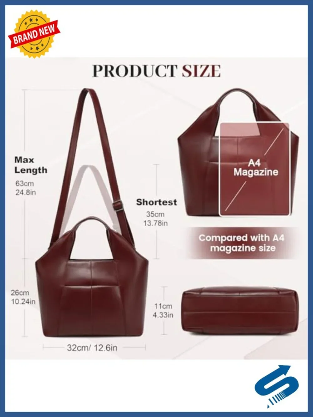 Vegan Leather Shoulder Bag Satchel Handbag with Multi Pockets Adjustable Strap